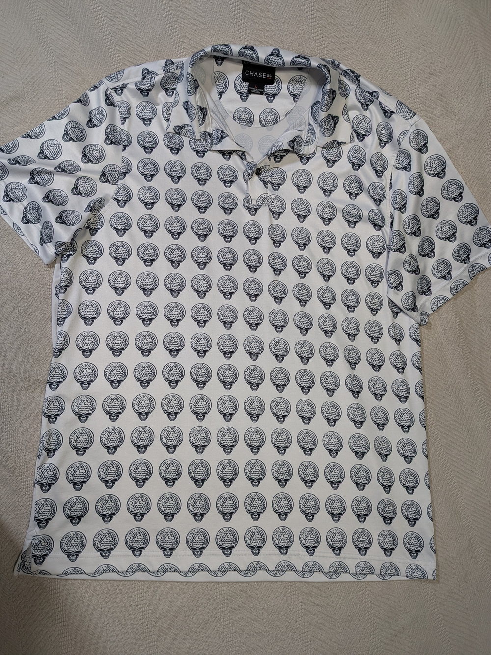 Chaser White Polo with Black 💀 Print Goth Dad Father's Day 🎁.